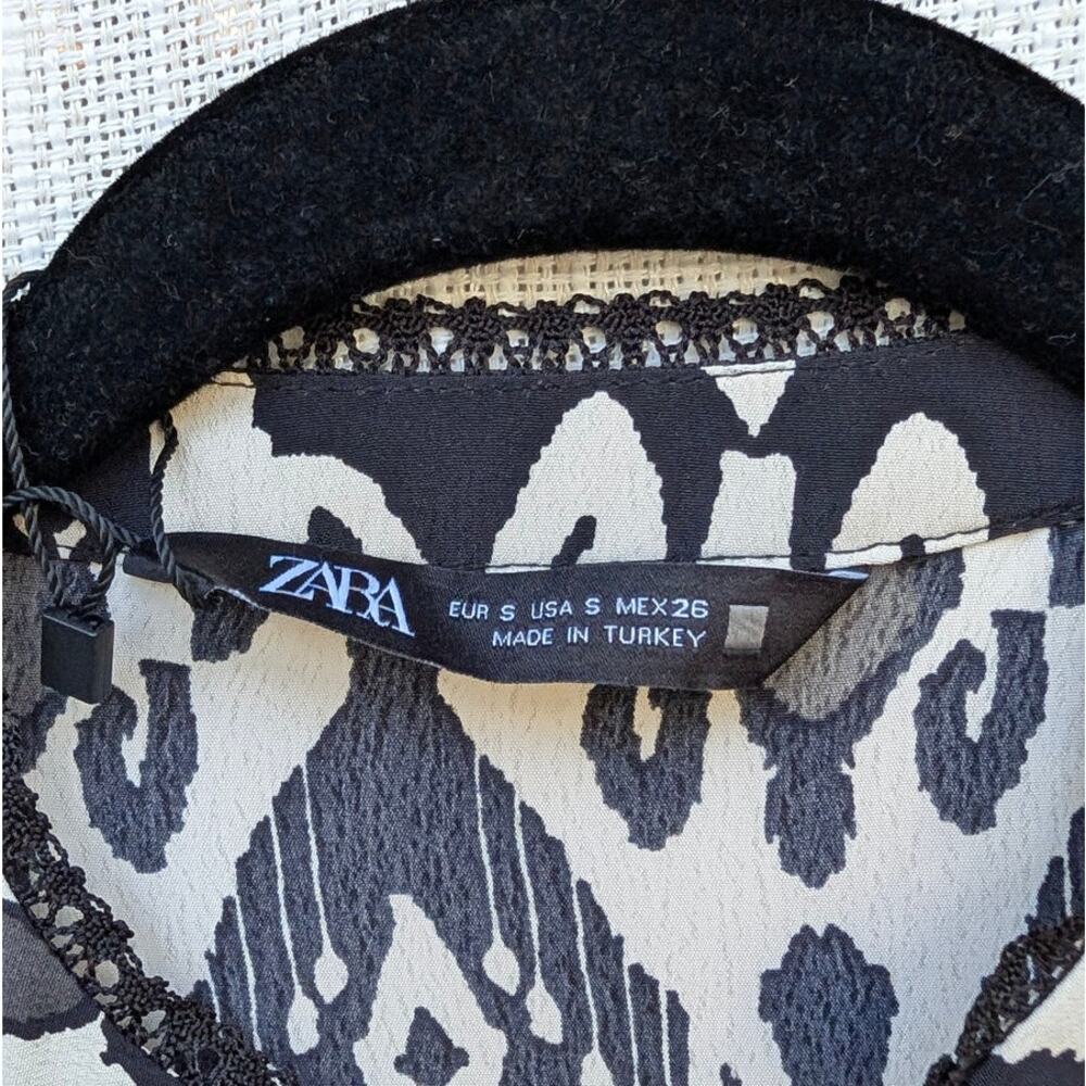 Zara Dress Womens S Black/White Printed Long Sleeve V-neck Relaxed Shirt Mini - Picture 4 of 9